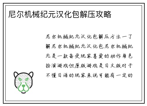 尼尔机械纪元汉化包解压攻略