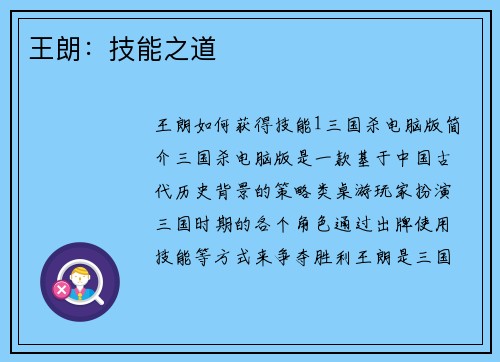 王朗：技能之道